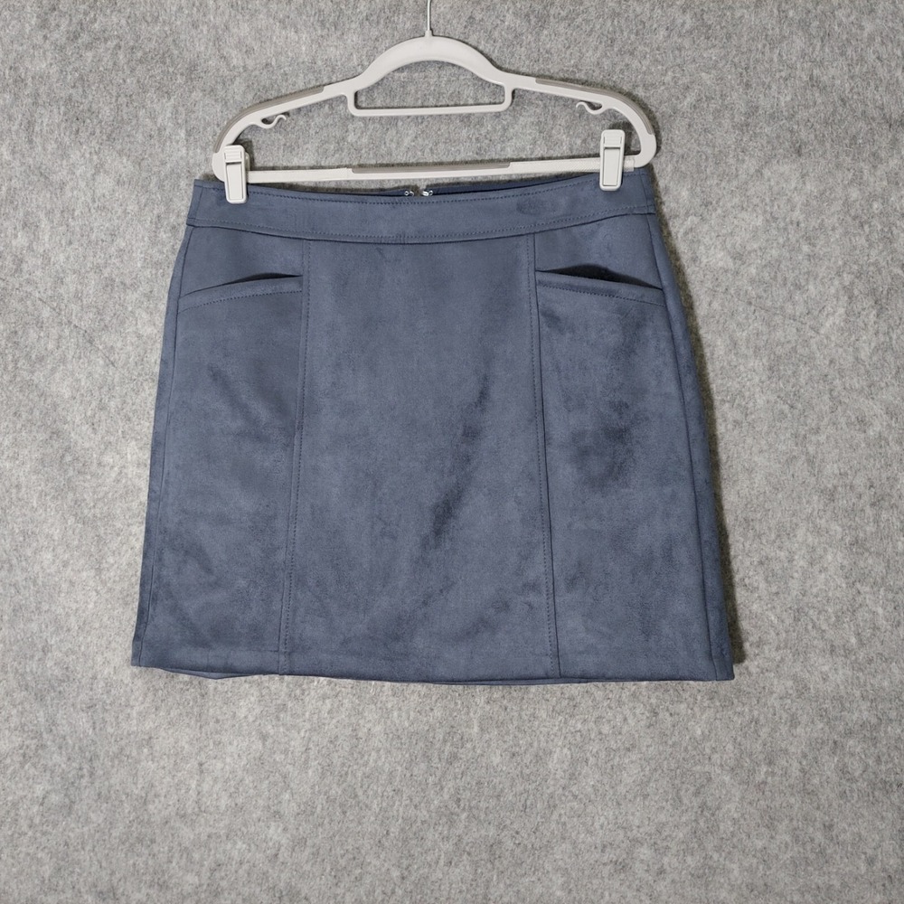 Loft Ann Taylor Skirt 12 Petite Faux Suede Pockets Microfiber retro mod Boho